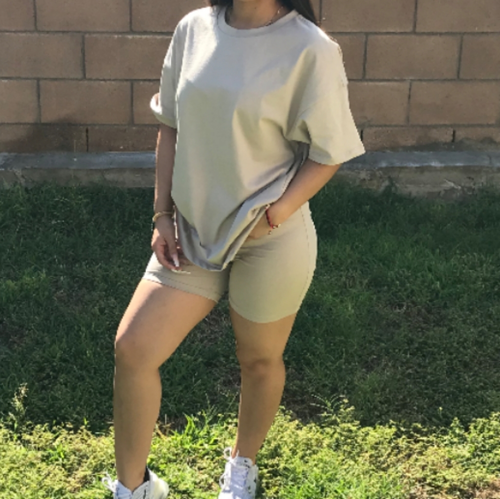 Tan t-shirt and biker short set
